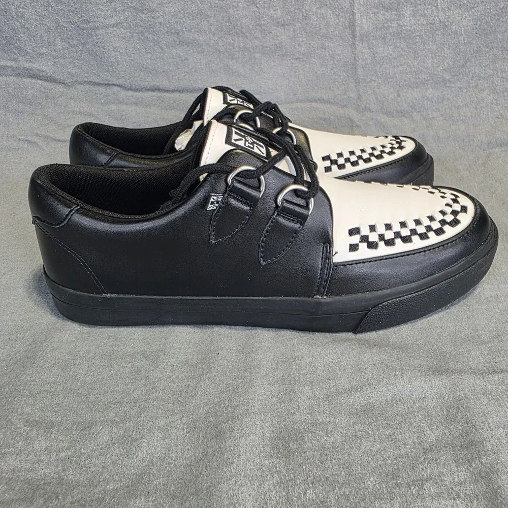 T.U.K. Creepers Black White Checkerboard Woven Leather Goth Punk Shoes Men's 9